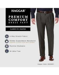 Haggar Premium Comfort Classic Fit Pleat-Front Pants, Medium Khaki -Cole Haan Shop MW40 235R 02 HAGGAR BLACK ALT3 1