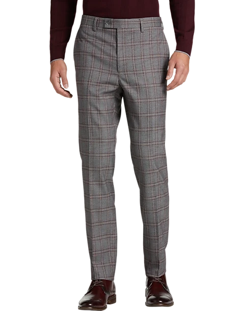 Egara Skinny Fit Suit Separates Pants, Wine Windowpane 1 Egara Skinny Fit Suit Separates Pants, Wine Windowpane