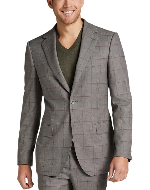 Egara Skinny Fit Suit Separates Coat, Taupe Windowpane 1 Egara Skinny Fit Suit Separates Coat, Taupe Windowpane