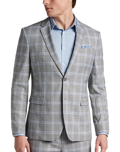 Egara Skinny Fit Suit Separates Coat, Gray & Blue Plaid 1 Egara Skinny Fit Suit Separates Coat, Gray & Blue Plaid