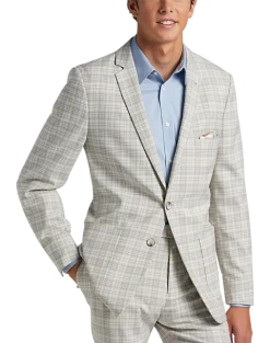 Paisley & Gray Slim Fit Suit Separates Coat, Baby Blue & Tan Plaid
