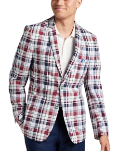 Paisley & Gray Slim Fit Suit Separates Coat, Red, White & Green Seersucker