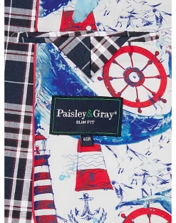 Paisley & Gray Slim Fit Suit Separates Coat, Navy Seersucker Plaid -Cole Haan Shop MW40 3XKG 61 PAISLEY GRAY NAVY RED SEERSUCKER ALT3