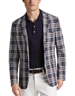 Paisley & Gray Slim Fit Suit Separates Coat, Navy Seersucker Plaid