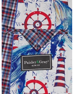 Paisley & Gray Slim Fit Suit Separates Coat, Red & Blue Seersucker Plaid -Cole Haan Shop MW40 3XKJ 67 PAISLEY GRAY RED BLUE SEERSUCKER ALT3
