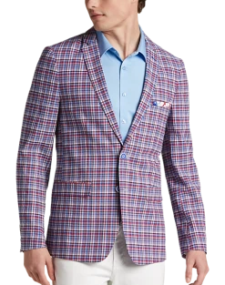 Paisley & Gray Slim Fit Suit Separates Coat, Red & Blue Seersucker Plaid