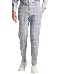 Paisley & Gray Slim Fit Suit Separates Pants, Blue & Beige Check