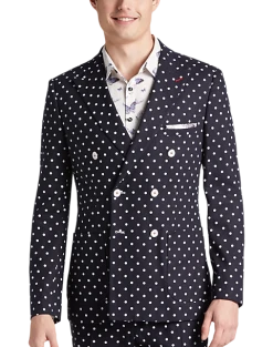 Paisley & Gray Slim Fit Suit Separates Coat, Navy With White Polka Dots
