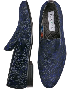 Paisley & Gray Party Bow Formal Loafers, Blue & Black Velvet Spackle