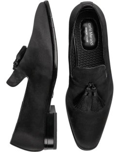 Carlo Morandi Tasseled Satin Formal Loafers, Black