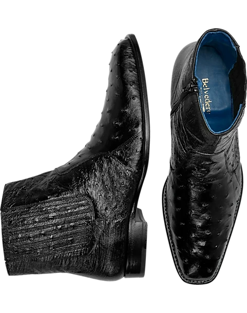 Belvedere Roger Ostrich Chelsea Boot, Black 1 Belvedere Roger Ostrich Chelsea Boot, Black