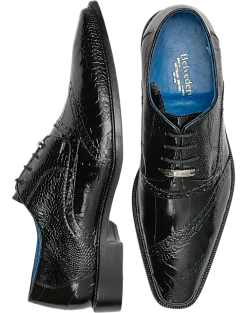 Belvedere Nino Ostrich & Eel Cap Toe Oxfords, Black