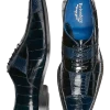 Belvedere Mare Ostrich & Eel Cap Toe Oxfords, Navy