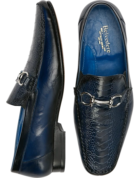 Belvedere Bruno Ostrich & Calf Moc Toe Bit Loafers, Navy 1 Belvedere Bruno Ostrich & Calf Moc Toe Bit Loafers, Navy