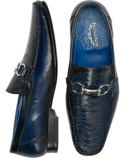 Belvedere Bruno Ostrich & Calf Moc Toe Bit Loafers, Black