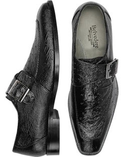 Belvedere Josh Ostrich Moc Toe Monk Strap Shoes, Brown