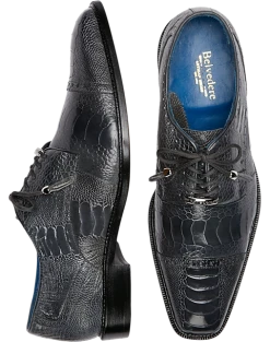 Belvedere Batta Ostrich Cap Toe Oxfords, Gray