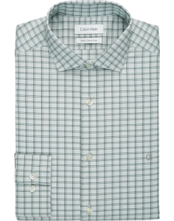 Calvin Klein Slim Fit Embroidered Logo Dress Shirt, Soft Sage Plaid
