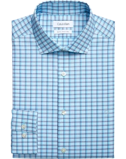 Calvin Klein Slim Fit Embroidered Logo Dress Shirt, Aqua Plaid