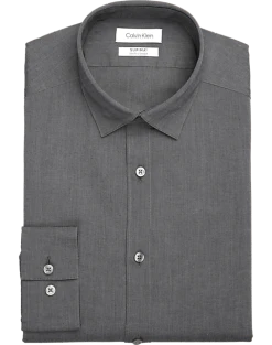 Calvin Klein Refined Cotton Stretch Supima Slim Fit Hidden Button-Down Collar Dress Shirt, Charcoal