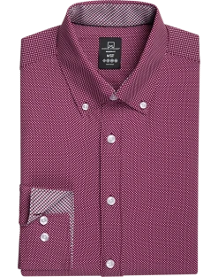 Michael Strahan Four-Way Stretch Modern Fit Dress Shirt, Burgundy Dot