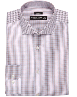 Pronto Uomo Classic Fit Spread Collar Dress Shirt, Rust And Blue Double Plaid