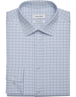 Calvin Klein Refined Cotton Stretch Supima Slim Fit Dress Shirt, Blue Plaid