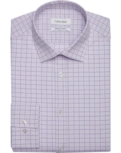 Calvin Klein Refined Cotton Stretch Supima Slim Fit Dress Shirt, Lilac Plaid