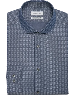 Calvin Klein Infinite Wrinkle Free Slim Fit Stretch Collar Dress Shirt, Midnight Blue Dash