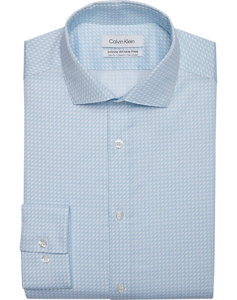 Calvin Klein Infinite Wrinkle Free Slim Fit Stretch Collar Dress Shirt, Blue Triangles 1 Calvin Klein Infinite Wrinkle Free Slim Fit Stretch Collar Dress Shirt, Blue Triangles