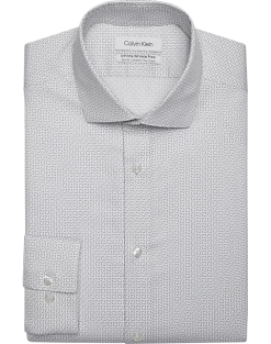 Calvin Klein Infinite Wrinkle Free Slim Fit Stretch Collar Dress Shirt, Gray Squares