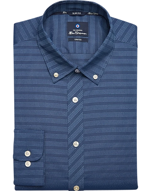 Ben Sherman Slim Fit Button-Down Collar Dress Shirt, Navy Plaid 1 Ben Sherman Slim Fit Button-Down Collar Dress Shirt, Navy Plaid
