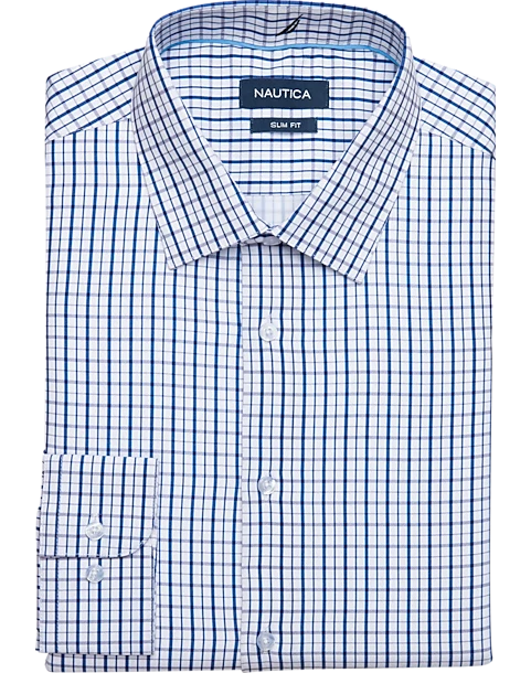 Nautica Slim Fit Four-Way Stretch Dress Shirt, Blue Plaid 1 Nautica Slim Fit Four-Way Stretch Dress Shirt, Blue Plaid