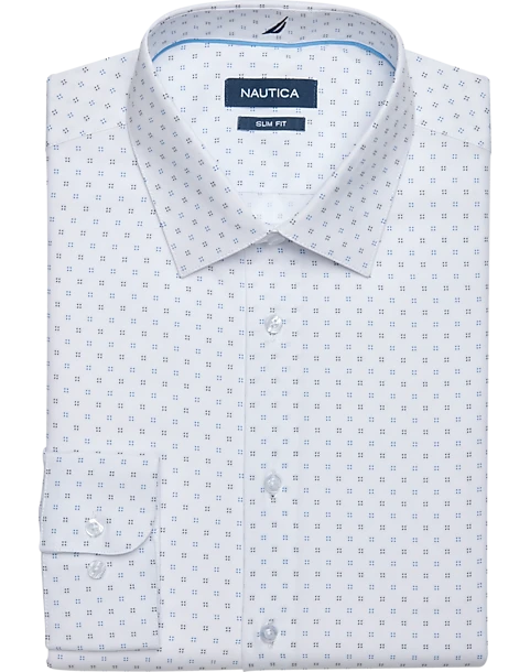 Nautica Slim Fit Four-Way Stretch Dress Shirt, White Print 1 Nautica Slim Fit Four-Way Stretch Dress Shirt, White Print
