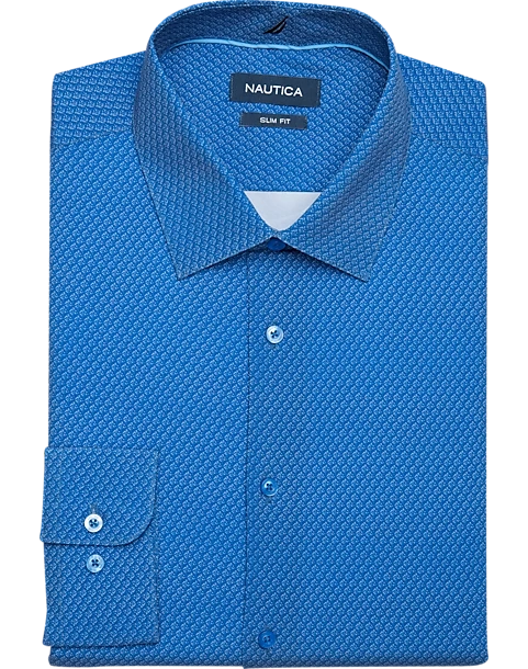 Nautica Slim Fit Four-Way Stretch Dress Shirt, Medium Blue Print 1 Nautica Slim Fit Four-Way Stretch Dress Shirt, Medium Blue Print
