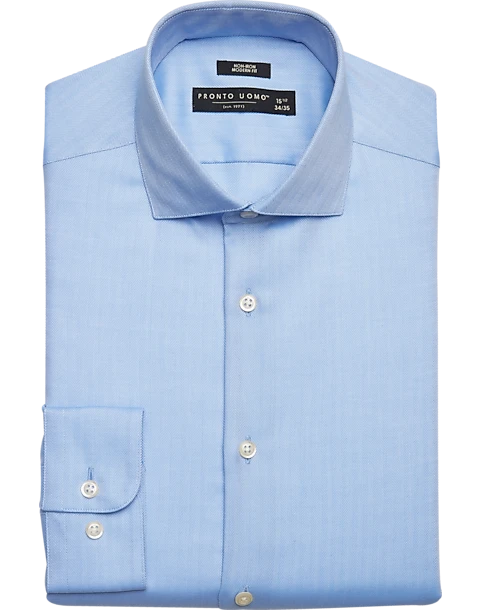 Pronto Uomo Modern Fit Dress Shirt, Blue Herringbone 1 Pronto Uomo Modern Fit Dress Shirt, Blue Herringbone