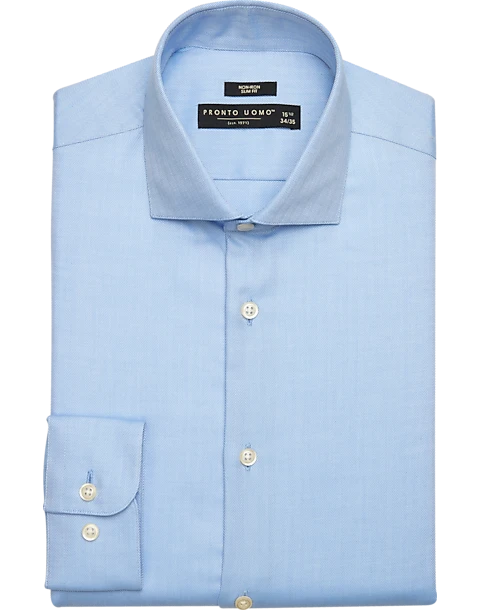 Pronto Uomo Slim Fit Dress Shirt, Blue Herringbone 1 Pronto Uomo Slim Fit Dress Shirt, Blue Herringbone