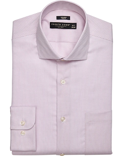 Pronto Uomo Slim Fit Spread Collar Dress Shirt, Pink Check 1 Pronto Uomo Slim Fit Spread Collar Dress Shirt, Pink Check