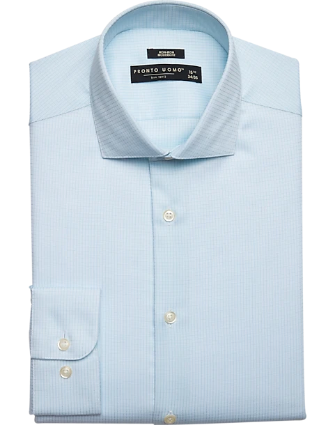 Pronto Uomo Modern Fit Spread Collar Dress Shirt, Teal Check 1 Pronto Uomo Modern Fit Spread Collar Dress Shirt, Teal Check